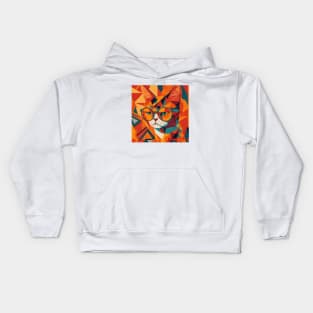 cat wearing glasses Kids Hoodie